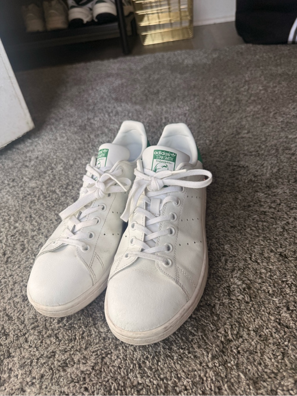 adidas White Sneakers with Green Heel Tab - men’s Stan Smith Style